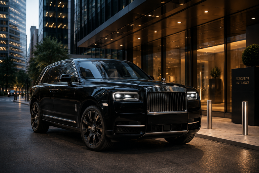 Rolls-Royce Cullinan parked in front of a luxury hotel